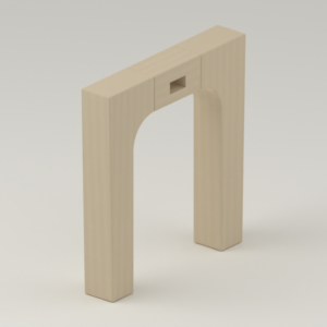 Portal bench end frame — 400 × 420 mm concept; 01 hero; CAD-derived unvalidated concept
