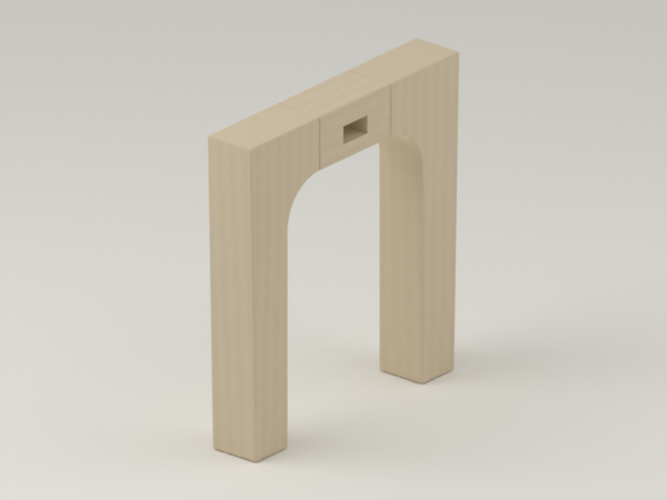 Portal bench end frame — 400 × 420 mm concept; 01 hero; CAD-derived unvalidated concept