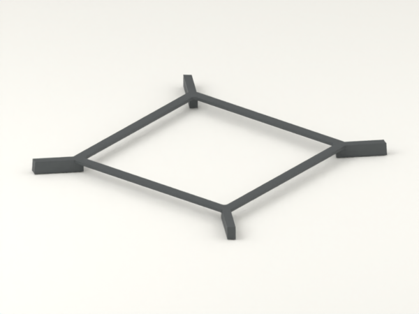 Bedside lower-shelf corner cradle — concept; hero; CAD-derived unvalidated concept