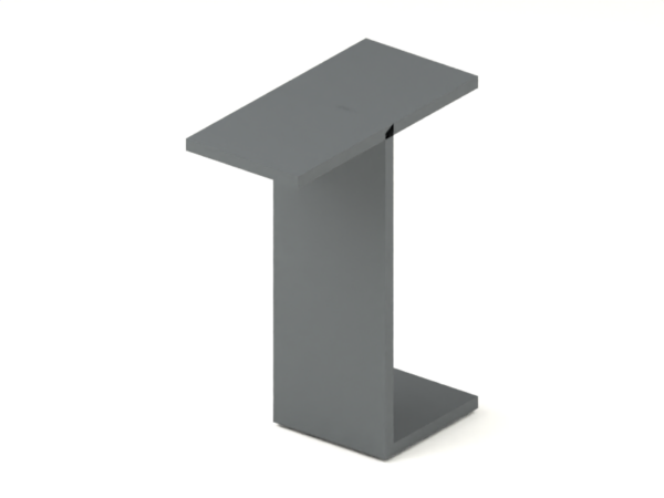 Desk-tray J hanger — 83 mm concept; hero; CAD-derived unvalidated concept