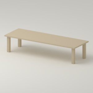 Modufern proposed pale white-oak material render MF-TYPE-BENCHES-R01; dimensions and supply awaiting approval.