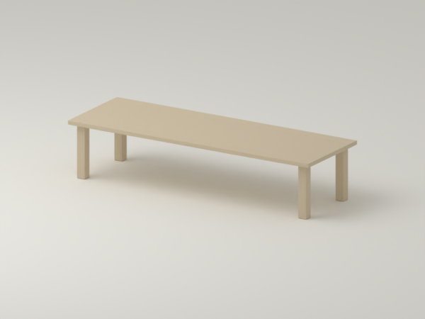 Modufern proposed pale white-oak material render MF-TYPE-BENCHES-R01; dimensions and supply awaiting approval.